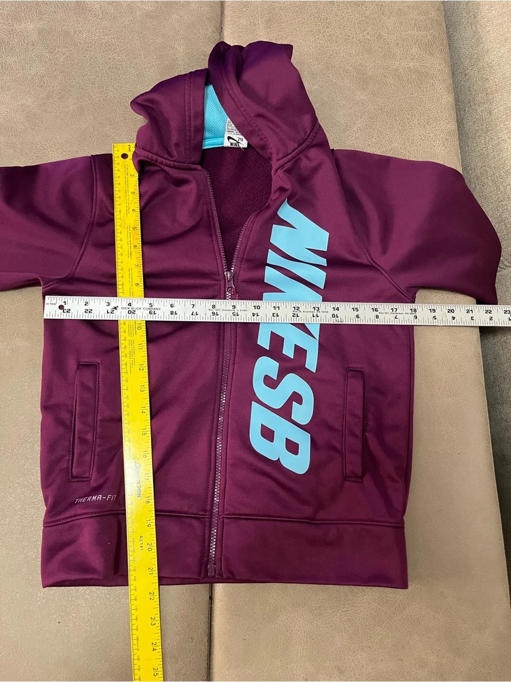 Nike Kids Burgundy Full-Zip Hooded Jacket with Light Blue Logo size large